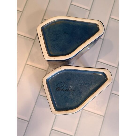 Padilla Set of (2) 4¼" Drip Glazed Blue/Beige Stoneware Mugs Unique Signed EUC - Picture 9 of 15